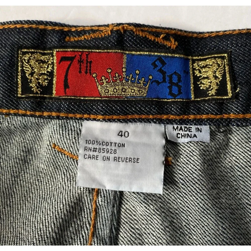 7th 38 Jean Shorts Mens Size 40 Blue Medium Wash Embroidered Gems Flaws Read